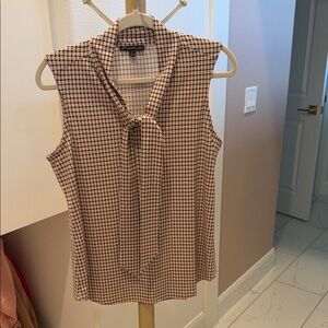 Tahari ASL Pink Grid Tie-Neck Sleeveless Top